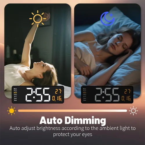 Miniatura 3 de Lgooiin Reloj de pared digital con pantalla grande, 16.2 pulgadas, reloj digital LED con control remoto para decoración de sala de estar, atenuador