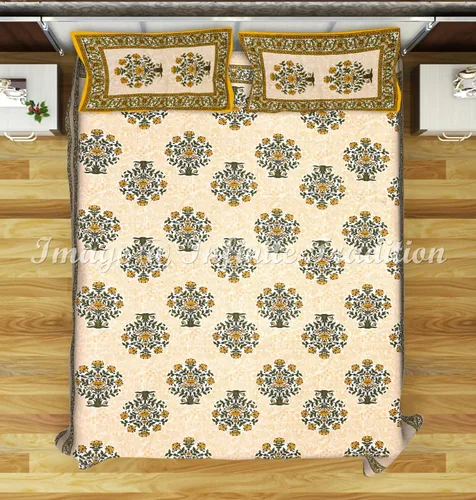 Miniatura 2 de Juego de sábanas de algodón 100% de algodón indio Rajasthani Jaipuri tradicional Sanganeri con estampado floral multicolor con 2 fundas de almohada