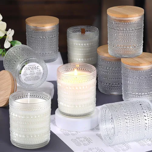 DARJEN Paquete de 12 tarros de vela transparentes para hacer velas - tarros de vidrio vacíos de 8 onzas con tapas y etiquetas de bambú, suministros