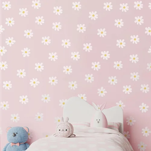 Miniatura 10 de EGD Calcomanías de margaritas para decoración de pared, calcomanías de pared con diseño floral I para guardería, decoración de pared para niña