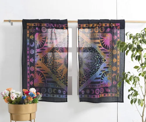 Miniatura 13 de Popular Handicrafts – Cortinas de ventana con diseño de mandala hippie indio, estilo bohemio, sol ardiente, luna gitana, hermosas cortinas
