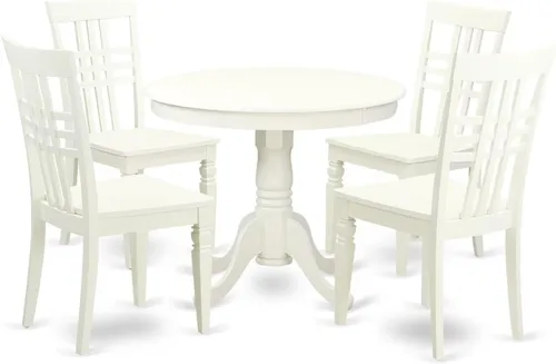 Miniatura 8 de East West Furniture El juego de habitación ANLG3-BCH-W de 3 piezas contiene una mesa de cocina redonda con pedestal y 2 sillas de comedor, 36 x 36