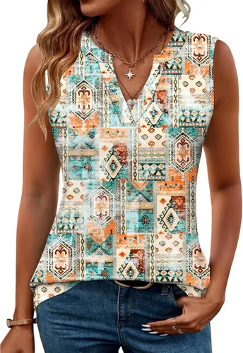 Miniatura 10 de Romanstii Camisas sin mangas para mujer, estilo casual, de verano, cuello en V, blusas elegantes, túnica