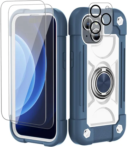 Miniatura 27 de Funda para iPhone 11 de 6.1 pulgadas con soporte de anillo, con 2 protectores de pantalla de vidrio, resistente a los golpes, resistente a