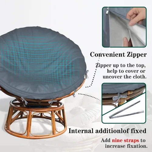 Miniatura 4 de Funda de cojín Papasan impermeable solamente, (para fundas de cojín de silla Papasan de 47 a 55 pulgadas) diseño de cremallera gris para un fácil