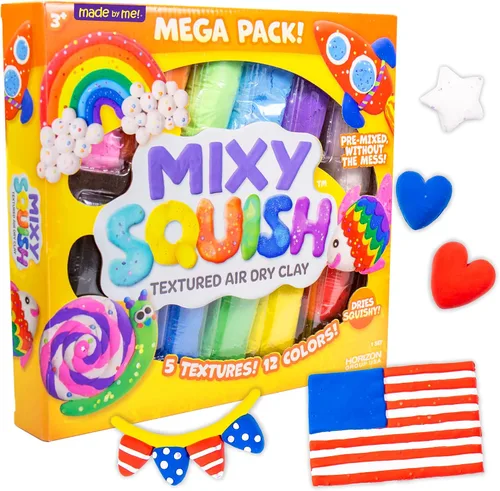 Made By Me Mixy Squish Rainbow Mega Pack de Horizon Group USA, incluye 12 onzas de arcilla seca al aire prefabricada, juego sensorial, 12 colores, 5