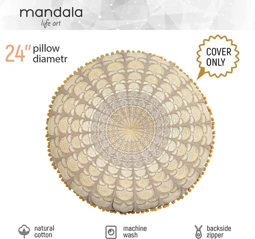 Miniatura 4 de Mandala Life ART Funda de cojín para el suelo bohemia – Decoración de lujo para habitación artesanal, funda de puf para meditación, yoga y área