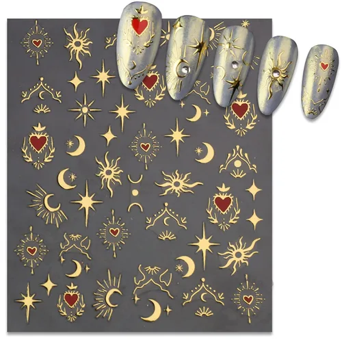 Miniatura 4 de TailaiMei Calcomanías para uñas de luna y estrella, para el día de San Valentín, calcomanías autoadhesivas de arte de uñas de corazón dorado