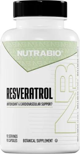 NutraBio Suplemento de resveratrol puro 98% de 500 mg - estandarizado a 490 mg de resveratrol trans, salud cardíaca y defensa antioxidante - 90