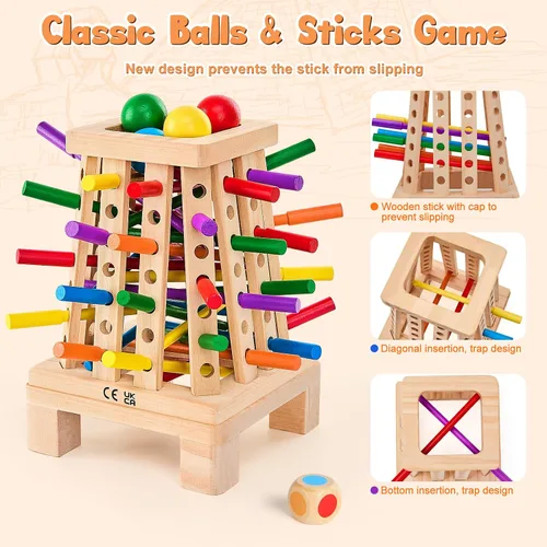 Miniatura 3 de Montessori - Juego de mesa para niños de 4 a 6 años, juego de dados de palitos de madera piramidal, educativo de matemáticas, juguete de habilidades