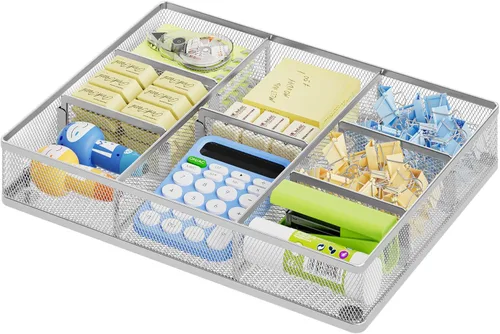 Miniatura 11 de Marbrasse Organizador de cajones de escritorio, bandeja organizadora de cajones de malla metálica con 5 compartimentos ajustables, organizadores