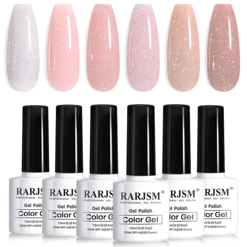 Miniatura 11 de RARJSM Juego de Esmaltes de Gel Nude Colección Jelly Pink de 6 Colores Naturales Transparentes Rosa Translúcido Lechoso Malva Morado Marrón Claro
