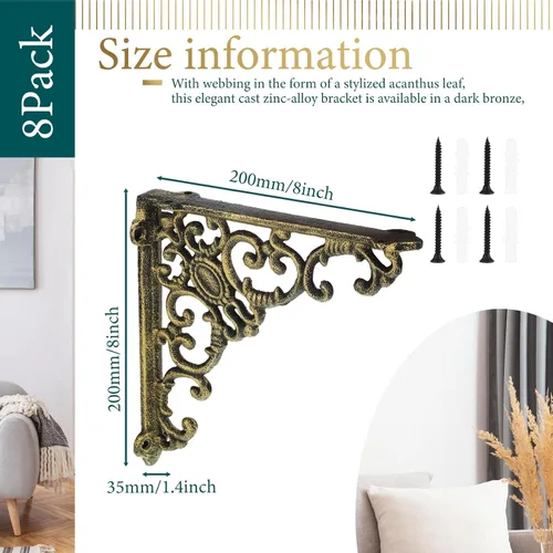 Miniatura 2 de Lounsweer 4 soportes de estante de latón antiguo resistentes de 8 pulgadas para montaje en la pared, accesorios flotantes decorativos para cocina