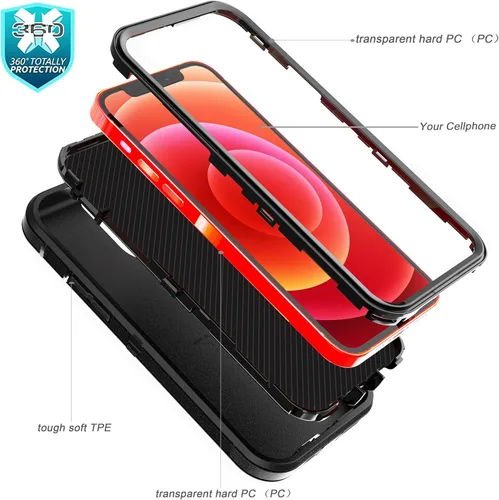 Miniatura 5 de YmhxcY Funda para iPhone 12/iPhone 12 Pro [2 Protectores de Pantalla de Vidrio Templado] Cubierta Duradera de 3 Capas A Prueba de Caídas/Funda