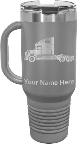 Miniatura 14 de LaserGram Taza de café aislada al vacío de 15 onzas, cabina de camión, grabado personalizado incluido (negro)