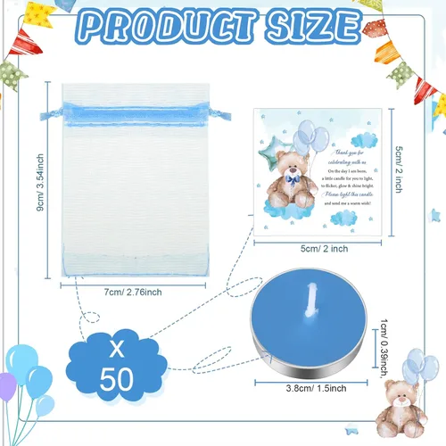 Miniatura 2 de Colarr Juego de 50 Velas para Baby Shower Temáticas de Oso como Recuerdos para Baby Shower, Regalos para Invitados, Incluye 50 Velas de Té, 50