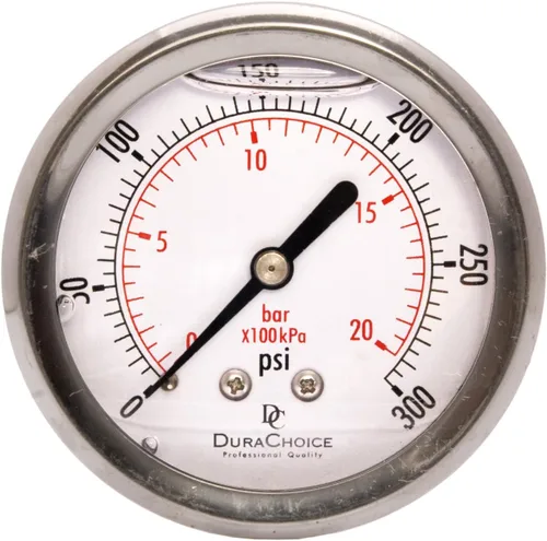 Miniatura 19 de Medidores de presión rellenos de líquido de 2-1/2 pulgadas - caja de acero inoxidable, latón, 1/4" NPT, conexión de montaje trasero central, 0-30PSI