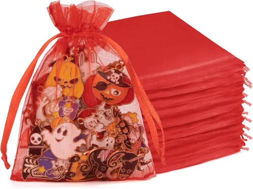 Miniatura 7 de Crweety 50 Piezas Bolsas de Organza Doradas de 3 x 4 Pulgadas, Pequeñas Bolsas de Regalo de Malla con Cordón para Favores de Boda, Despedida