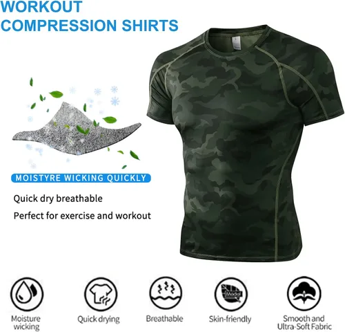 Miniatura 4 de SPVISE Camisetas de compresión para hombre, de manga corta, para entrenamiento, gimnasio, correr, secado fresco, deportes, capa base, atléticas
