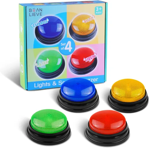 BEAN LIEVE Paquete de 4 Zumbadores de Juego - Zumbador de Rivalidad Familiar con Luces y Sonidos, Zumbadores de Respuesta para Aula, Fiestas de