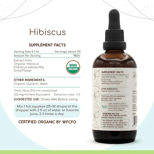 Miniatura 3 de Hibiscus B120 USDA - Tintura orgánica Extracto sin alcohol, gotas de hierbas de alta potencia Hibisco orgánico certificado (Hibiscus Sabdariffa)