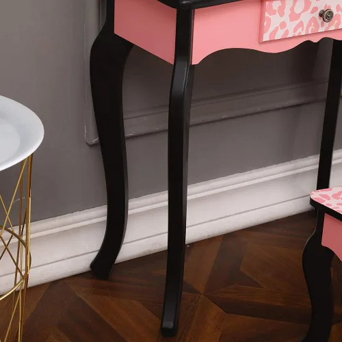 Miniatura 3 de Juego de tocador y taburete para niños con espejo, tocador de maquillaje de princesa 2 en 1 con cajón y parte superior desmontable, tocador