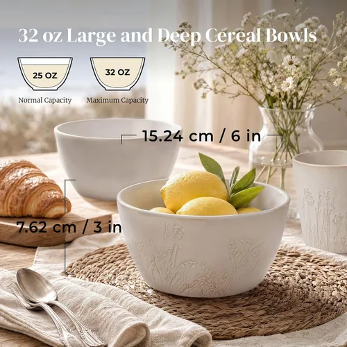 Miniatura 2 de DOWAN Cuencos de cerámica de 32 onzas – Juego de 4 cuencos de sopa grandes para cereales, ramen, pho, pasta y ensalada – Cuencos de sopa apilables