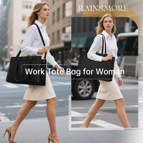 Miniatura 3 de Bolso para laptop RAINSMORE para mujer de 15.6 pulgadas, bolsa de mano y hombro fabricada en cuero vegano PU, impermeable, maletín de diseñador