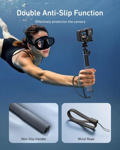 Miniatura 5 de TELESIN palo selfie impermeable de 360° de 25.75" de ancho con correa de mano para buceo bajo el agua, extensión de palo monopié para GoPro Max 13