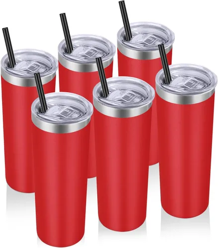 Miniatura 10 de VEGOND - Vaso delgado de acero inoxidable de 20 oz con aislamiento al vacío con tapa y pajita, taza de café de doble pared, taza de viaje