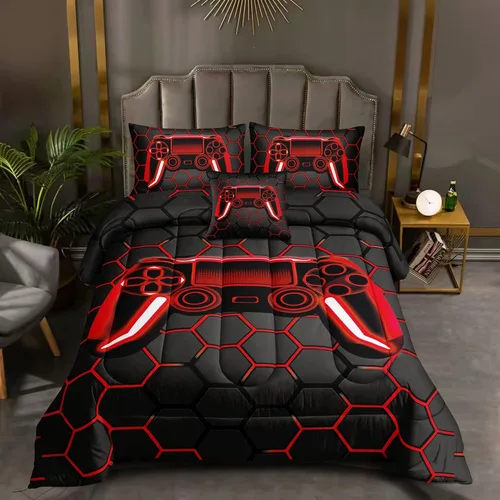 Miniatura 9 de ROWADALO Juego de ropa de cama de 5 piezas para niños, juego de edredón para niños jugadores, tamaño individual, juego de edredón de videojuegos