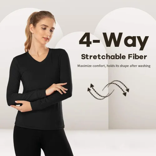 Miniatura 31 de MANCYFIT Tops térmicos para mujer, camisa con forro polar, manga larga, capa base, cuello en V