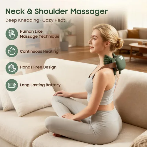 Miniatura 9 de Masajeador de cuello con calor – Masajeador de cuello y hombros Shiatsu para masaje de tejido profundo, alivio del dolor de espalda, hombros