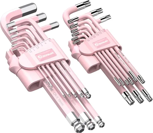 Miniatura 6 de COLFULINE Juego de 18 piezas de llaves Allen rosas, juego de llaves Allen de extremo de bola métricas y llaves Torx, juego de llaves hexagonales