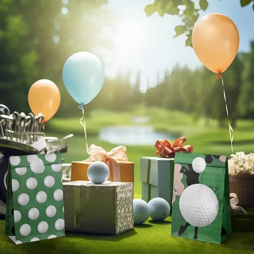 Miniatura 6 de Bolsas de regalo para fiesta de golf Outego – 24 piezas de bolsas de regalo de golf con 5 diseños, bolsas de papel para golosinas para decoraciones
