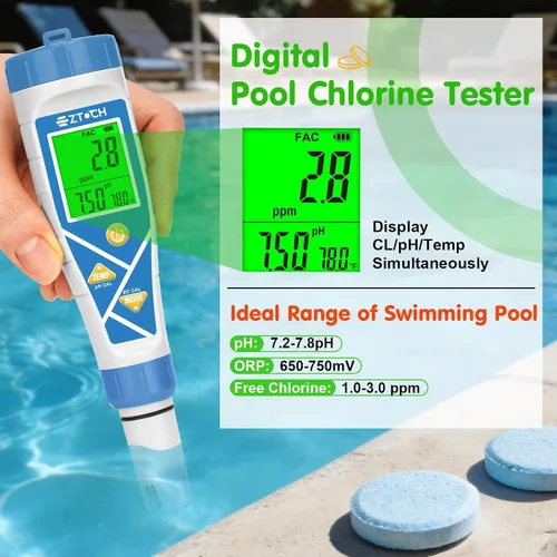 Miniatura 2 de Piscina pH sal y cloro probador 8 en 1 pH digital Salinidad TDS EC cloro ORP H2 para piscina de agua salada, bañera de hidromasaje, hidropónico