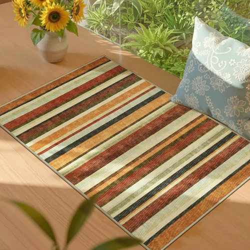 Miniatura 9 de jinchan Alfombra a rayas de 2 x 3 para entrada, alfombra de cocina, tapete pequeño, antideslizante, ligero, de bajo perfil, decoración para entrada