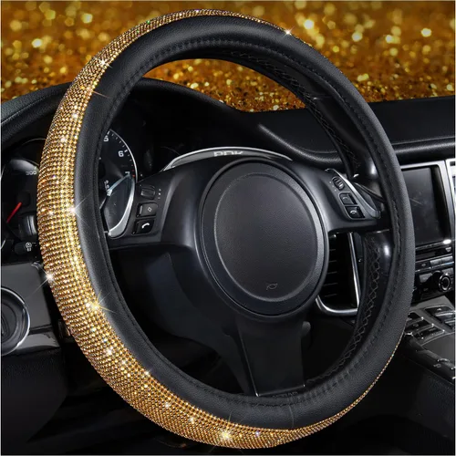 Miniatura 20 de CAR PASS - Funda de volante con diamantes brillantes de imitación y patrón de leopardo, con cristales de imitación brillantes para mujer