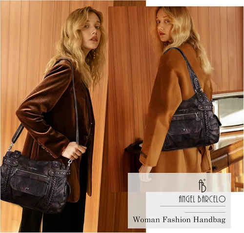 Miniatura 80 de Angel Barcelo - Bolsa de hombro amplia para mujer, diseño Hobo, cuero lavado