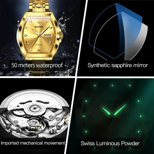 Miniatura 5 de OUPINKE Relojes automáticos de lujo para hombre, de cuerda automática, mecánico, de diamante, de acero de tungsteno, impermeable, luminoso