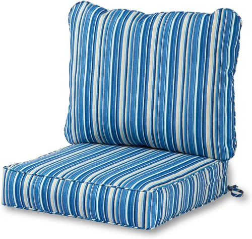 Greendale Home Fashions Juego de 2 cojines de asiento profundo para exteriores, rayas azul acero Rayas azules de acero.