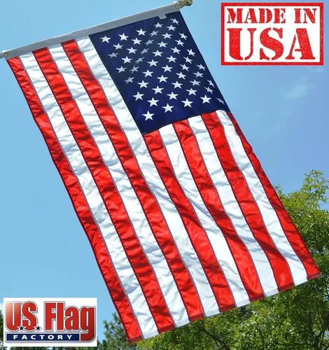 Miniatura 2 de US Flag Factory Bandera estadounidense de 3 x 5 pies (rayas cosidas, estrellas impresas) nailon SolarMax para exteriores, fabricado en Estados Unidos