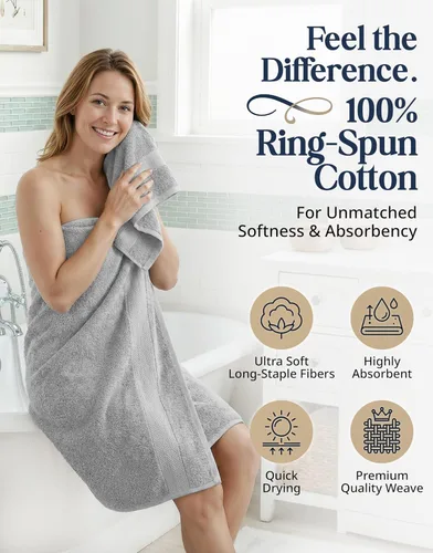 Miniatura 2 de LANE LINEN Juego de 6 toallas turcas de 100 % algodón para baño, súper suaves, de secado rápido y altamente absorbentes, 2 toallas de baño, 2 paños