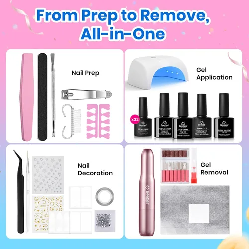 Miniatura 37 de Beetles - Kit de esmalte de uñas de gel con luz UV – 80 piezas de encantamiento de color, kit de uñas de gel de 55 colores con capa base de todo