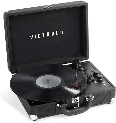 Victrola Journey+ - Reproductor de discos portátil con Bluetooth en maleta – Altavoces integrados, reproductor de vinilos de 33-1/3, 45 y 78 RPM,