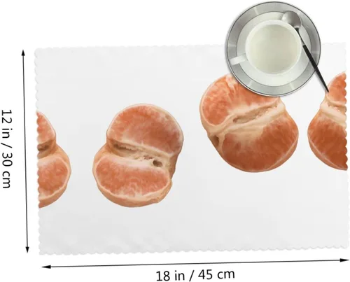 Miniatura 2 de Rectangular Placemats Set of 4, Heat Resistant Orange Printed Kitchen Dining Table Mats