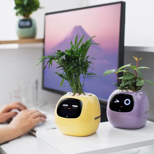 Miniatura 6 de PLANTSIO Plantera inteligente para mascotas con robot de orientación en el cuidado de plantas con emojis, adorable compañero de plantas con rica