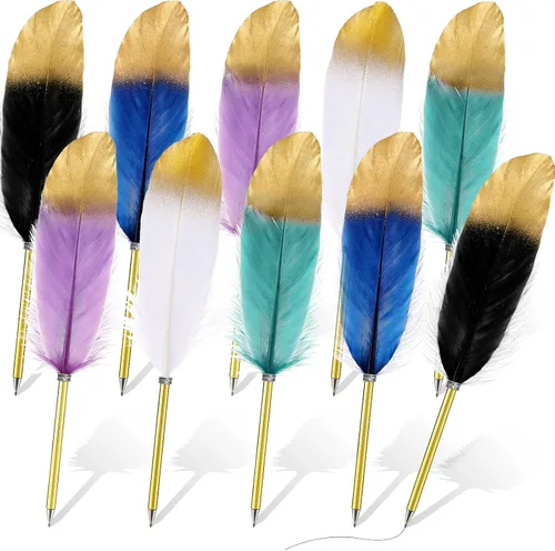Miniatura 9 de Chivao Bolígrafo de pluma de 0.020 in, tinta negra, pluma de pluma chapada en pluma para invitados, recuerdos de oficina, fiestas (10 piezas)