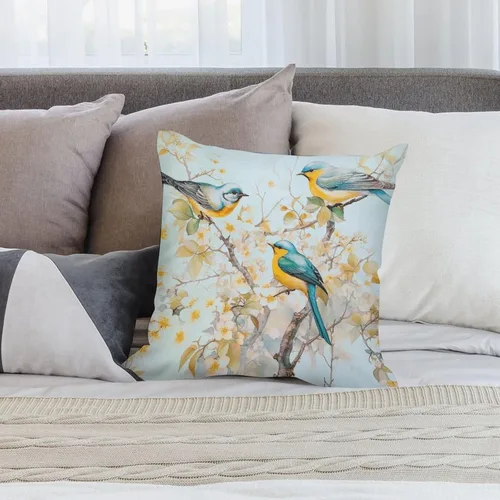 Miniatura 6 de Fundas de almohada decorativas de terciopelo de doble cara de 18 x 18 pulgadas, diseño de ramas de pájaros, para dormitorio, sala de estar