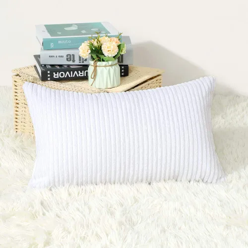 Miniatura 30 de Artscope Fundas de Almohada de Pana a Rayas Acogedoras Súper Suaves Decorativas Oblongas Fundas de Almohada Decorativa Funda de Cojín para Sofá